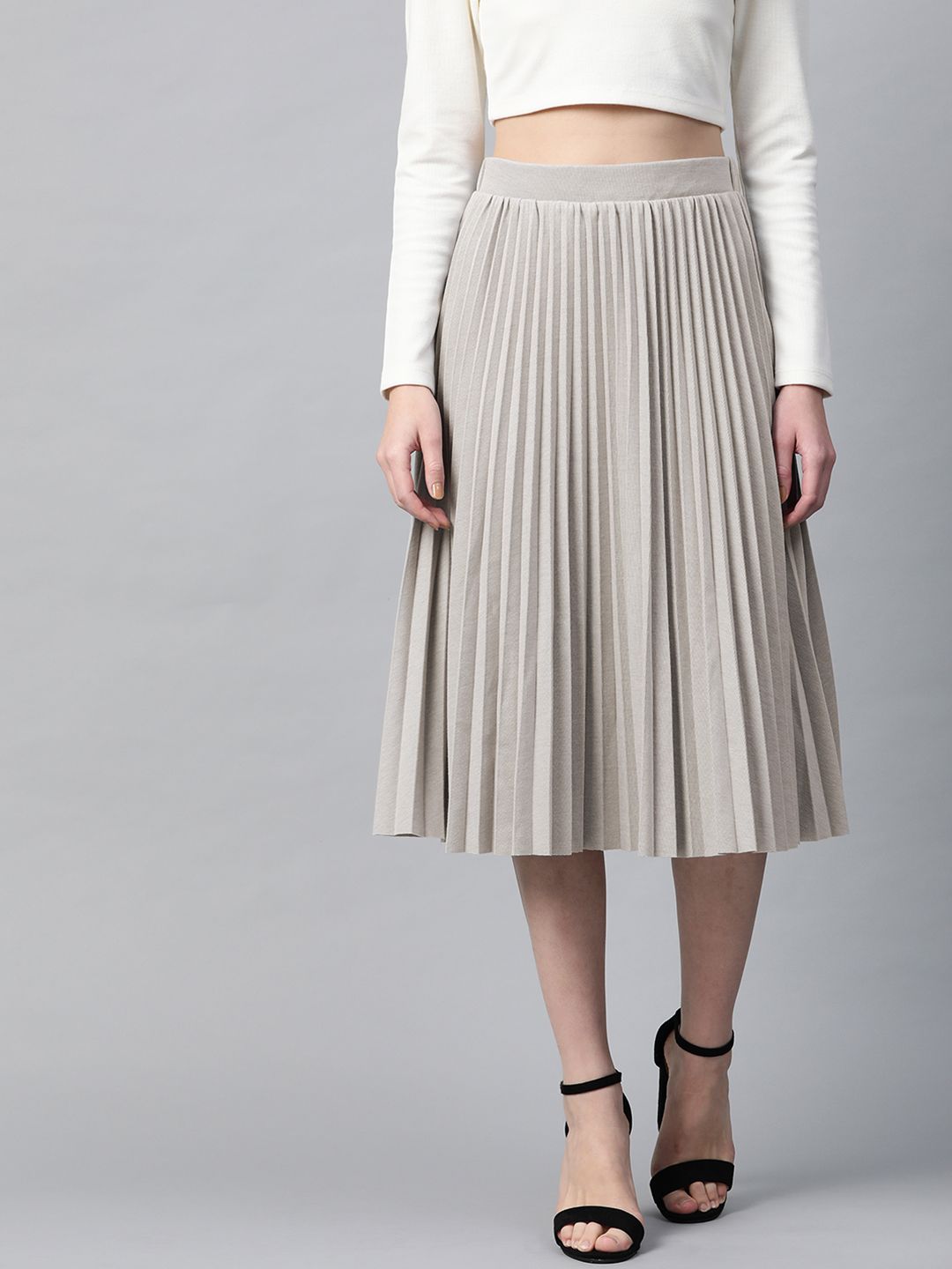 SASSAFRAS Women Grey Accordian Pleated A-Line Skirt