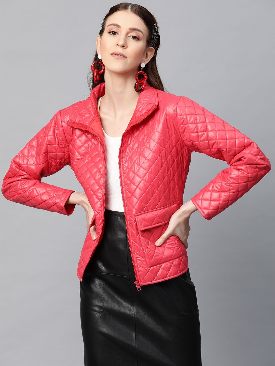 SASSAFRAS Women Red Solid Quilted Jacket Price in India