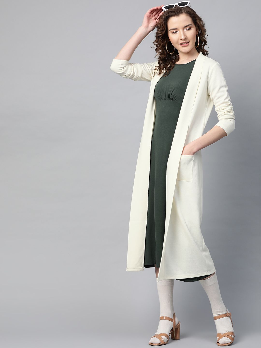 SASSAFRAS Women Off-White Solid Open Front Longline Shrug Price in India