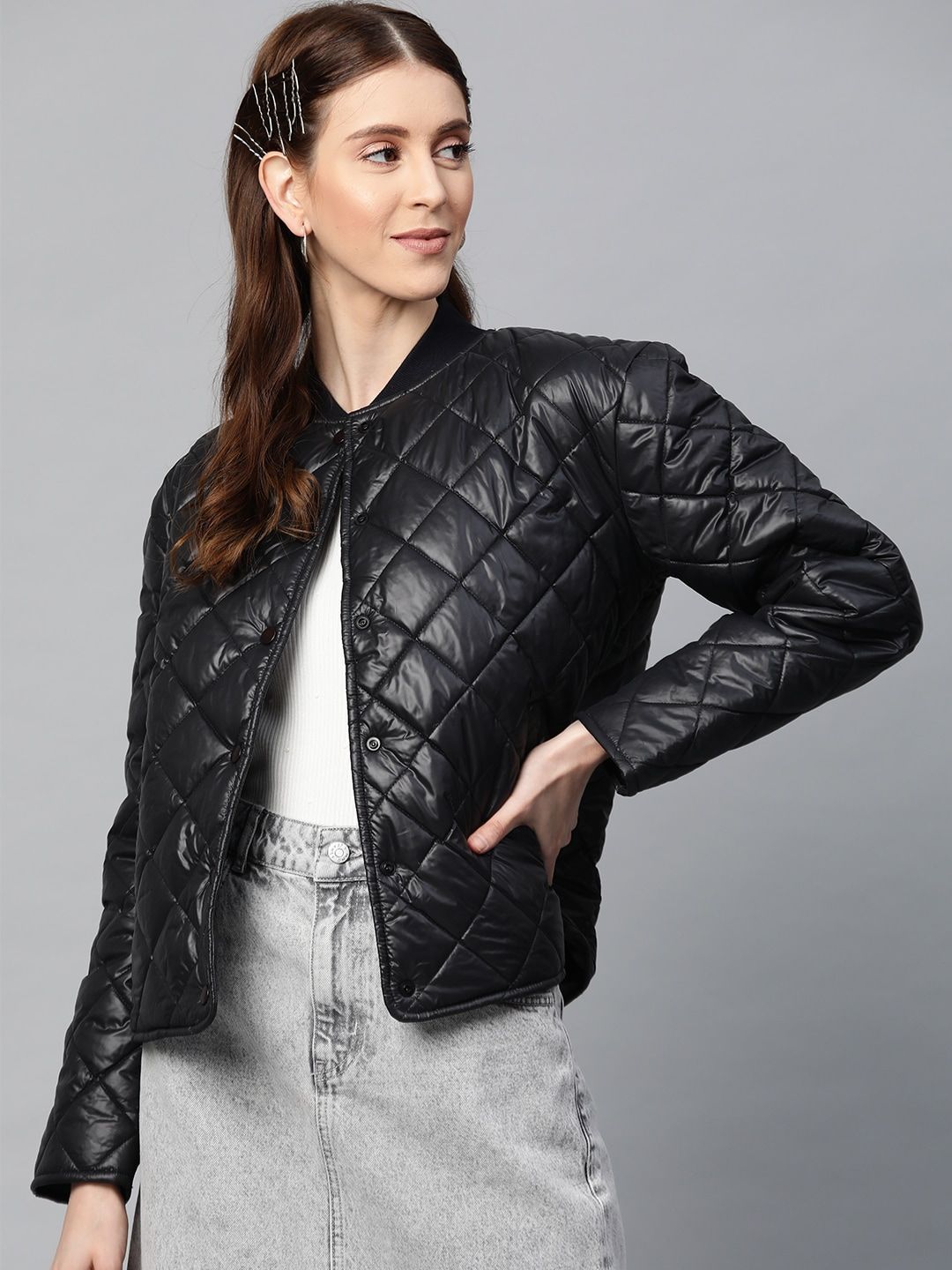 SASSAFRAS Women Black Solid Quilted Jacket Price in India