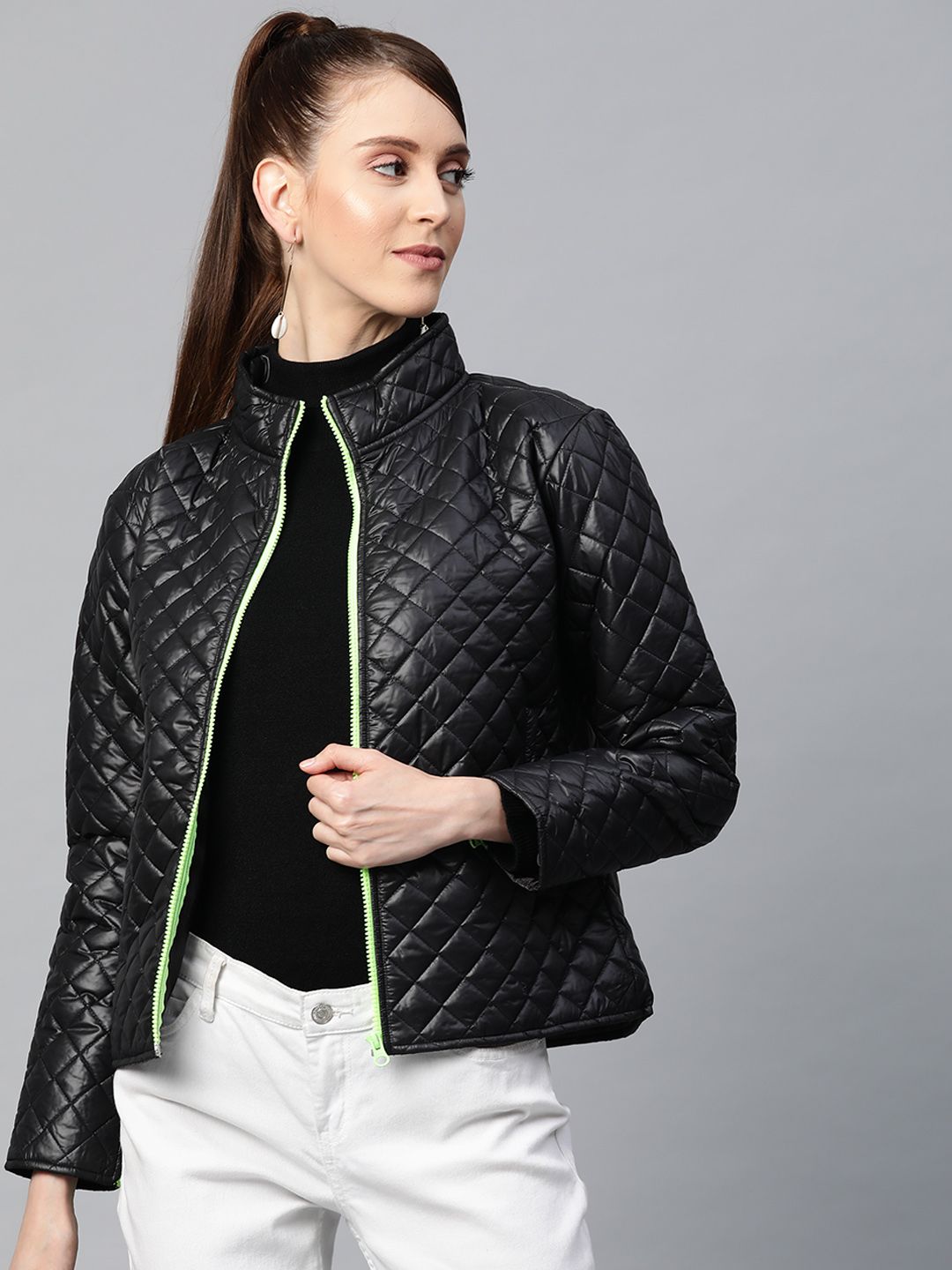 SASSAFRAS Women Black Solid Quilted Jacket Price in India