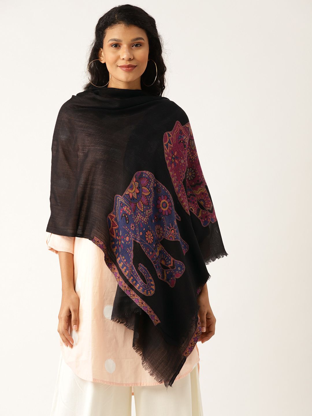 Shae by SASSAFRAS Women Black & Purple Woven Design Detail Stole Price in India