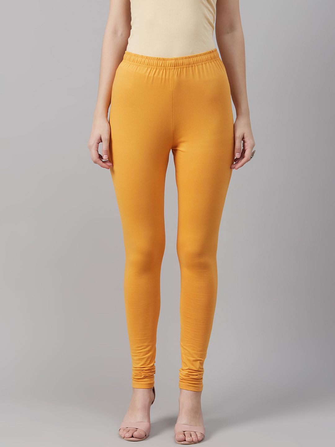 Biba Women Mustard Yellow Solid Churidar Length Leggings Price in India