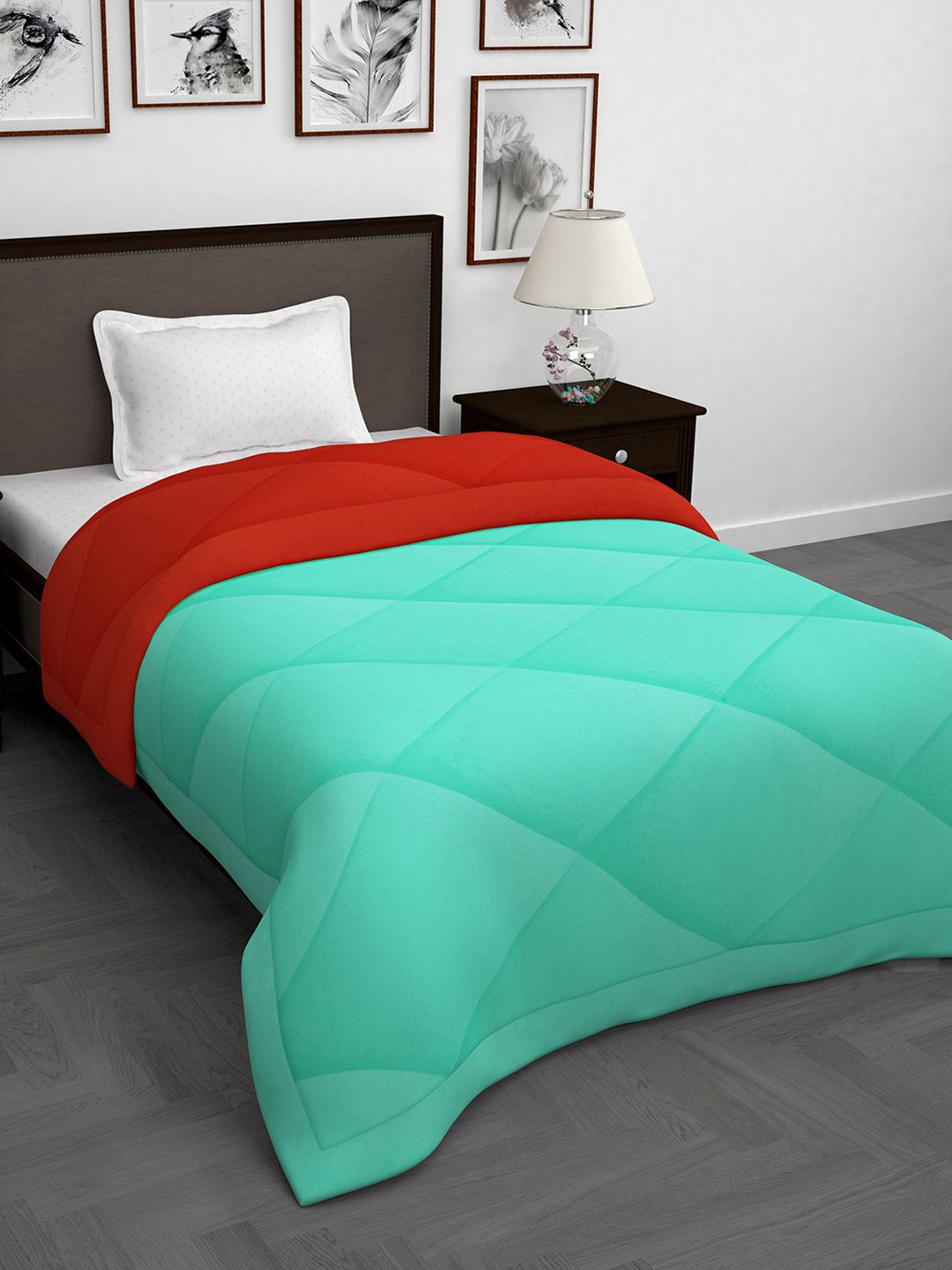 Story@home Green & Red Solid Mild Winter 200 GSM Reversible Single Bed Comforter Price in India