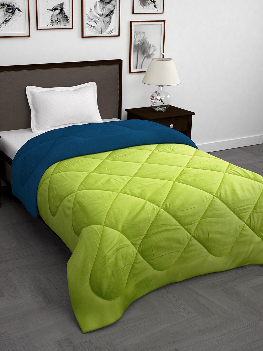 Story@home Green & Navy Blue Solid Mild Winter 200 GSM Reversible Single Bed Comforter Price in India
