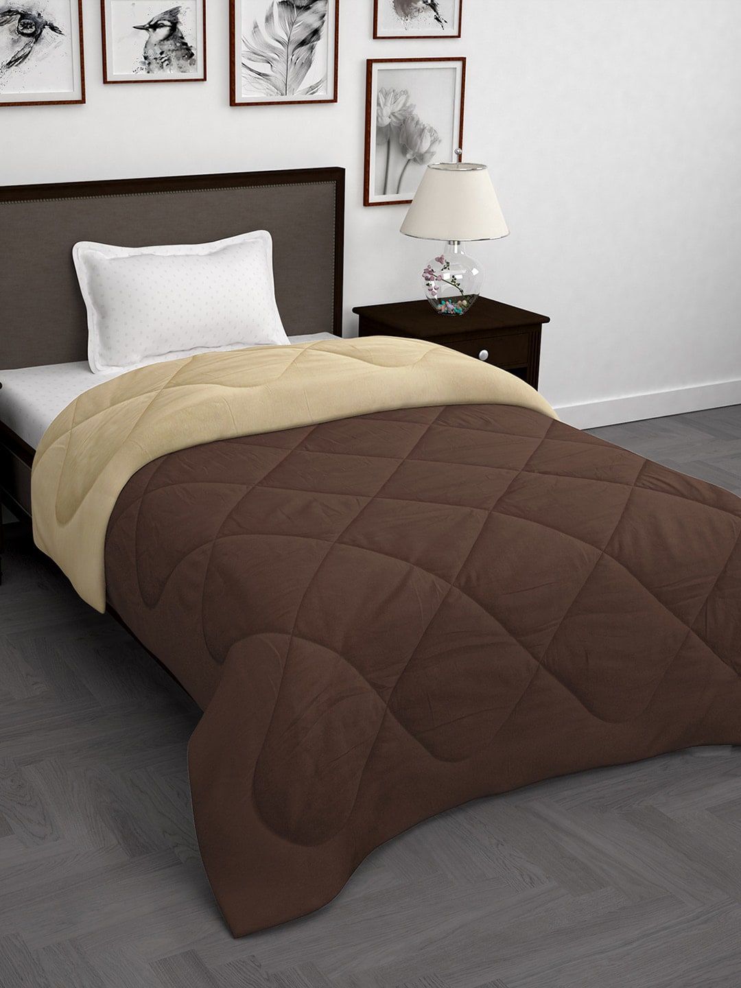 Story@home Coffee Brown & Beige Solid Reversible Mild Winter 200 GSM Single Bed Comforter Price in India