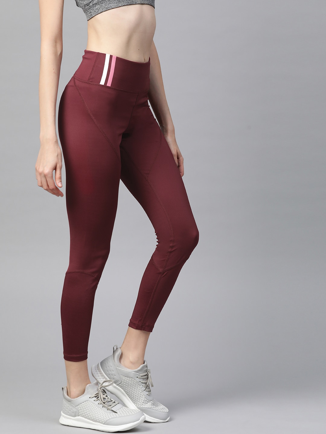 Alcis Women Burgundy Solid Cropped Tights Price in India