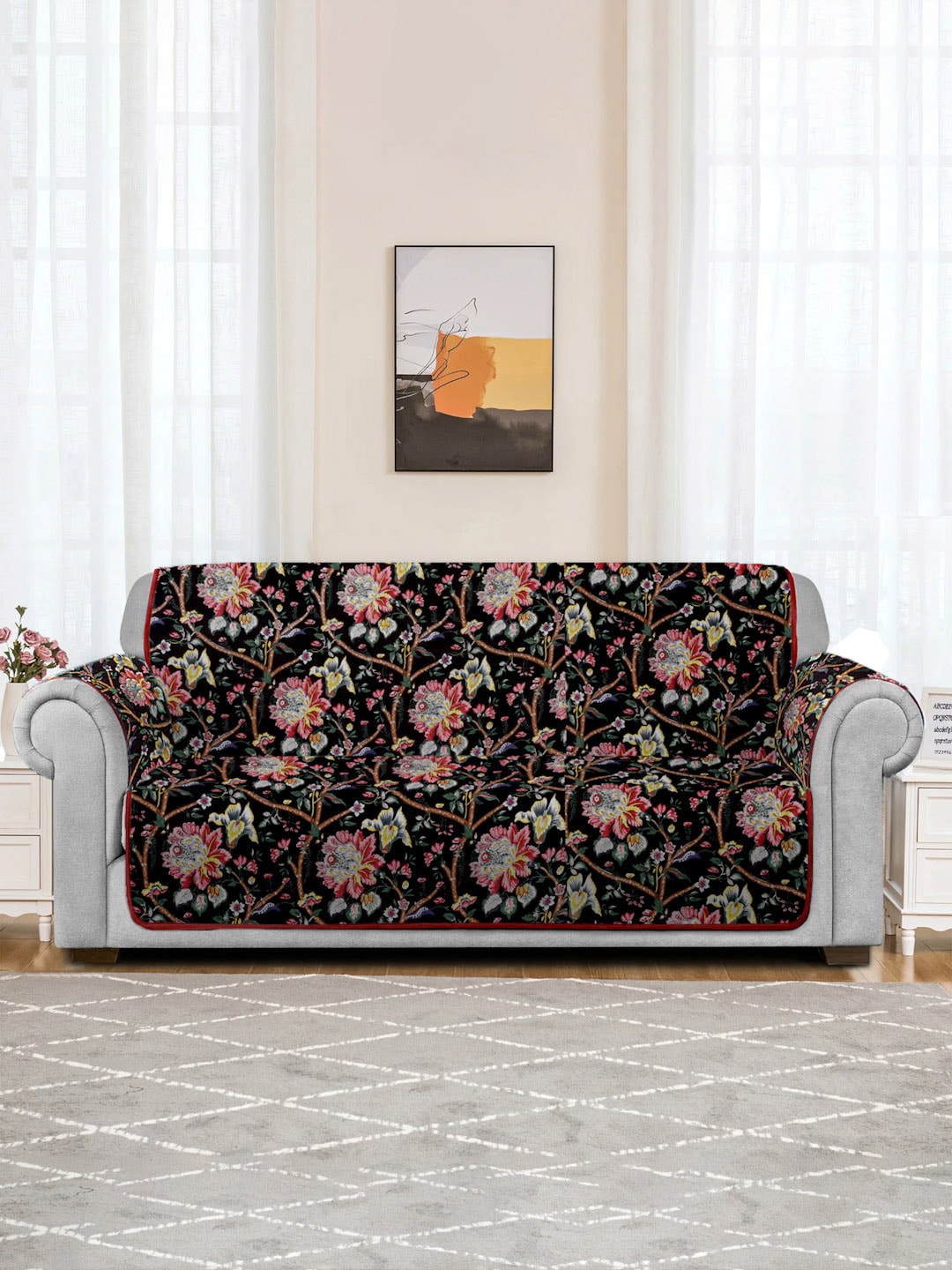 Rajasthan Decor Black Printed 2 Seater Sofa Cover Price in India