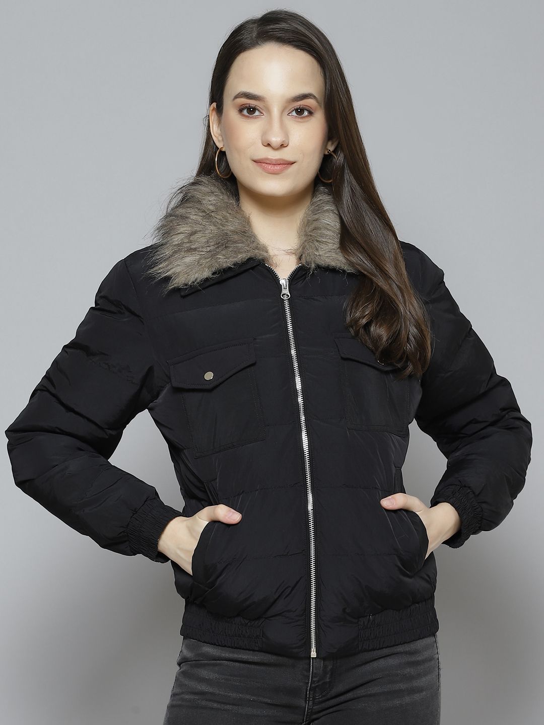 Fort Collins Women Black Solid Padded Jacket Price in India