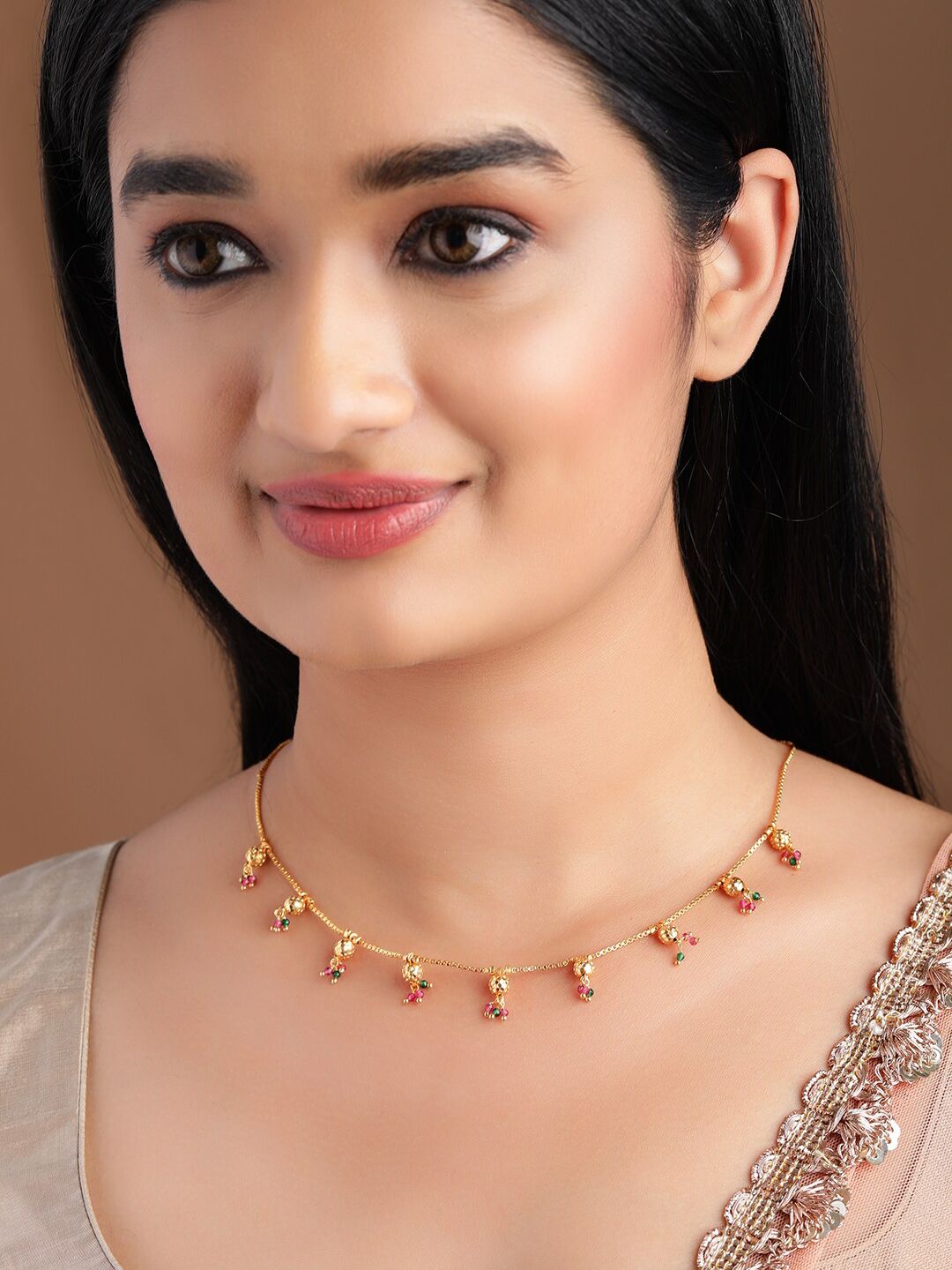 Rubans 22K Gold Plated Handcrafted Beaded Chain Necklace Price in India