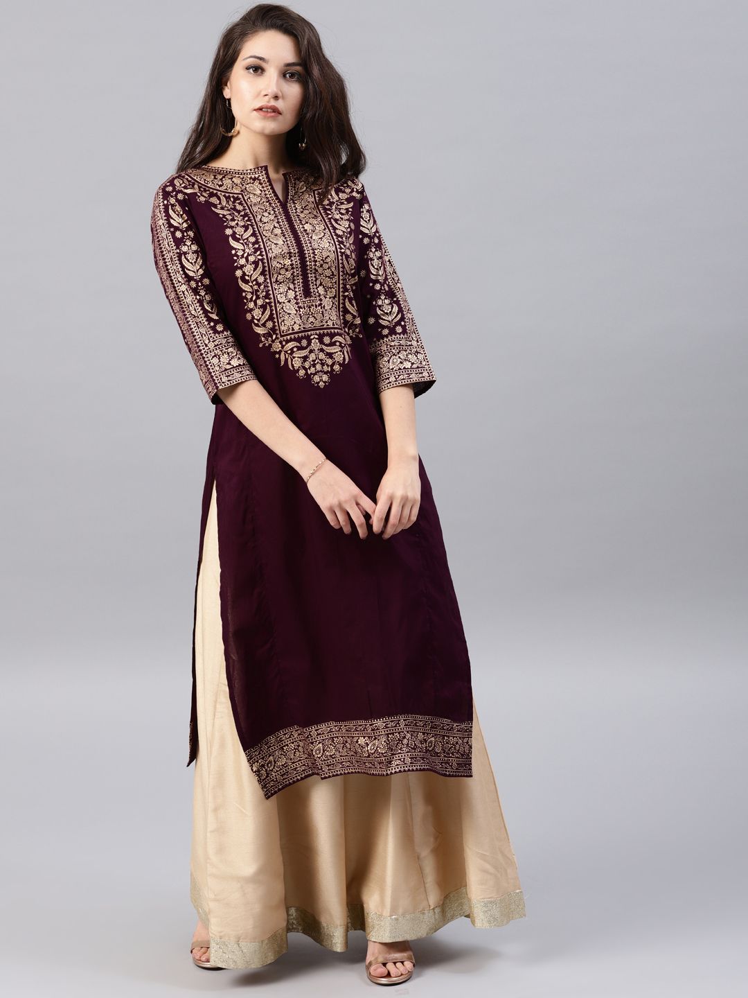 Vishudh Purple Printed A-Line Kurta