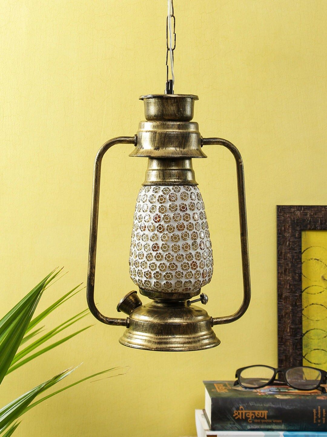 Devansh White & Gold-Toned Solid Traditional Hanging Lantern Price in India