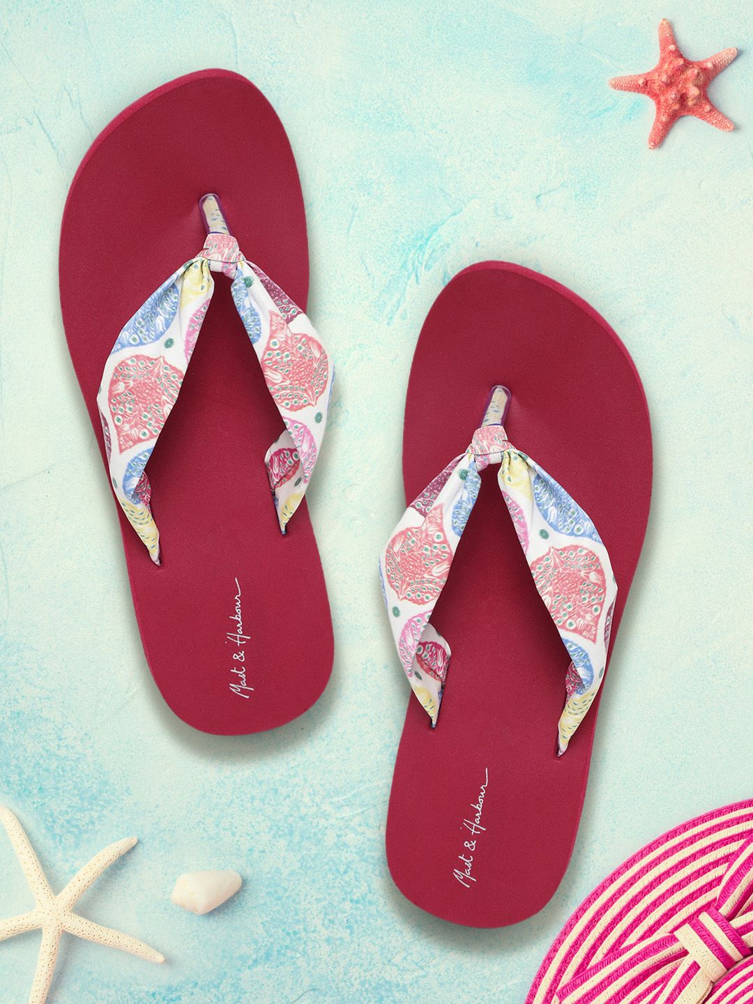 Mast & Harbour Women White & Pink Ethnic Motifs Print Thong Flip-Flops Price in India