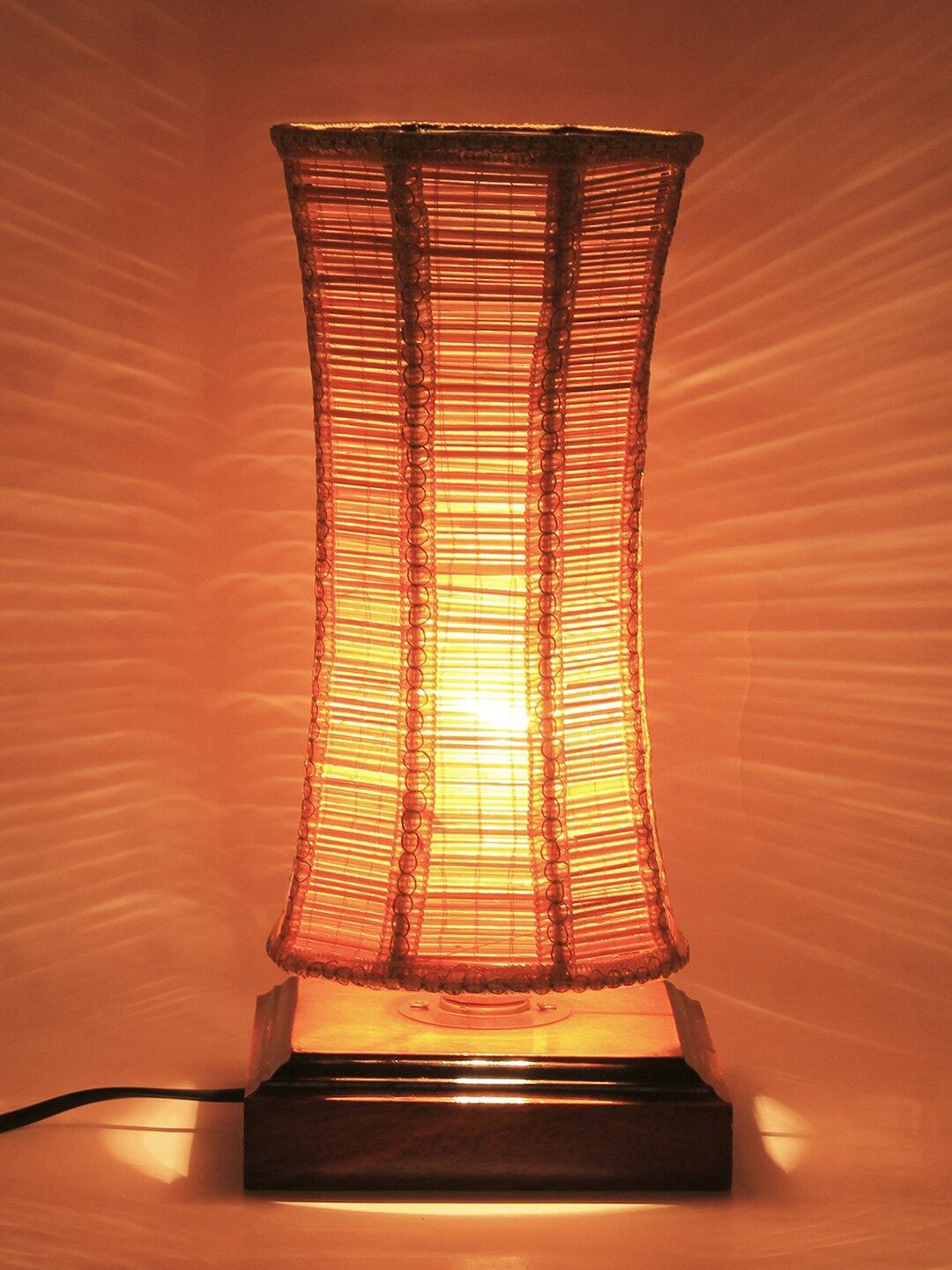 Devansh Warm Yellow Wood Cylinder Solid High Quality Electrical Table Lamps