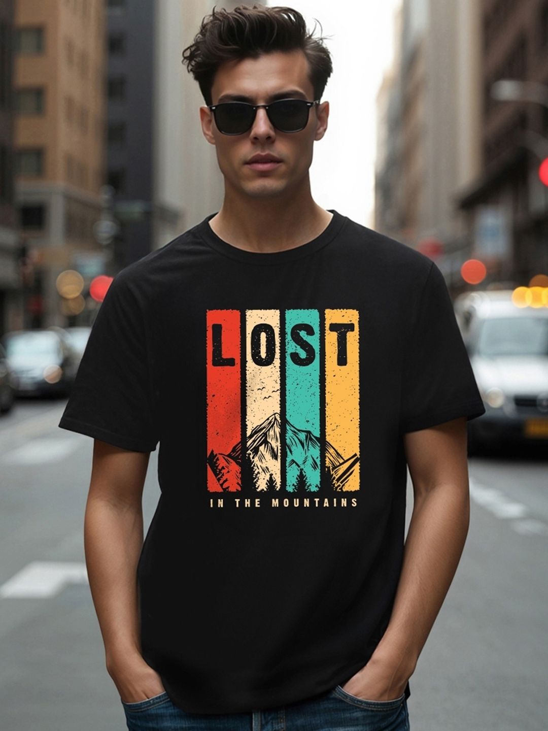 Bewakoof Men Black Printed Round Neck Pure Cotton T-shirt