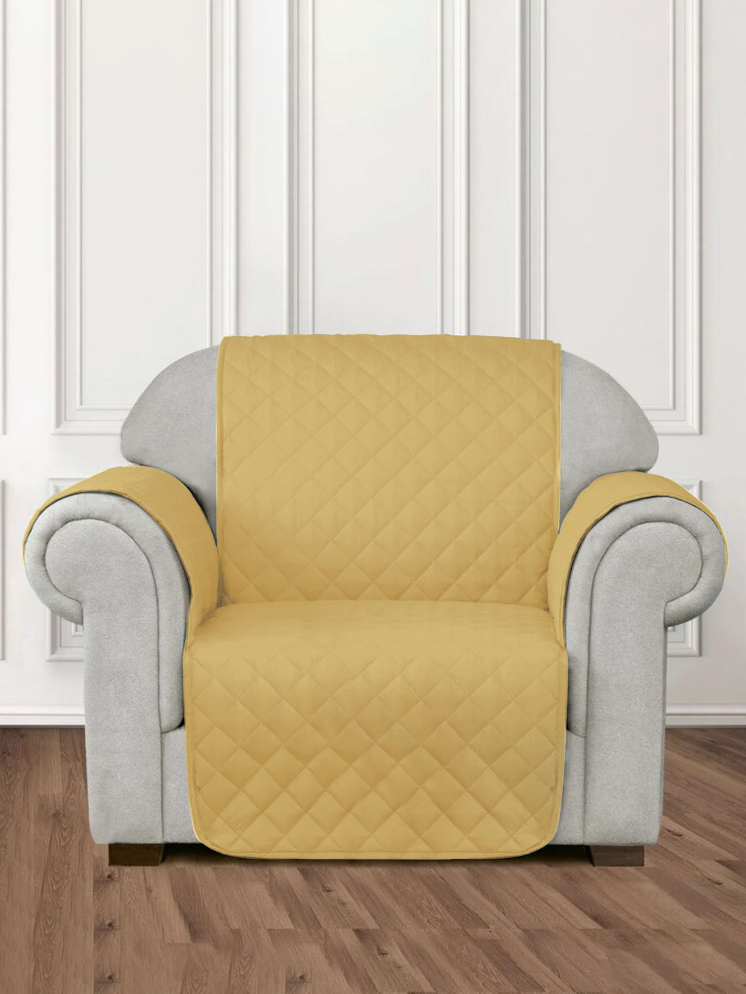 Rajasthan Decor Yellow Quilted Single Seater Sofa Cover Price in India