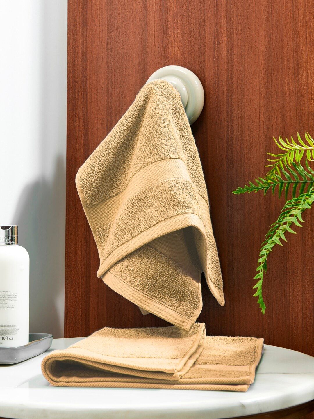 DDecor Unisex Set Of 2 Beige Solid 500 GSM Live Beautiful Hand Towels