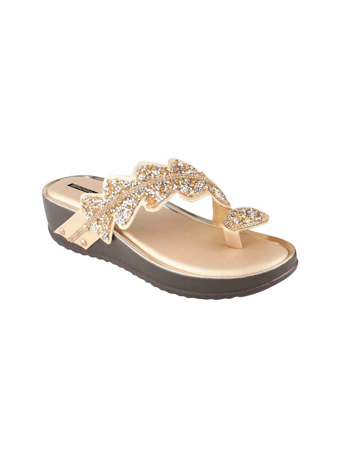 Shoetopia Women Gold-Toned Embellished Heels Price in India