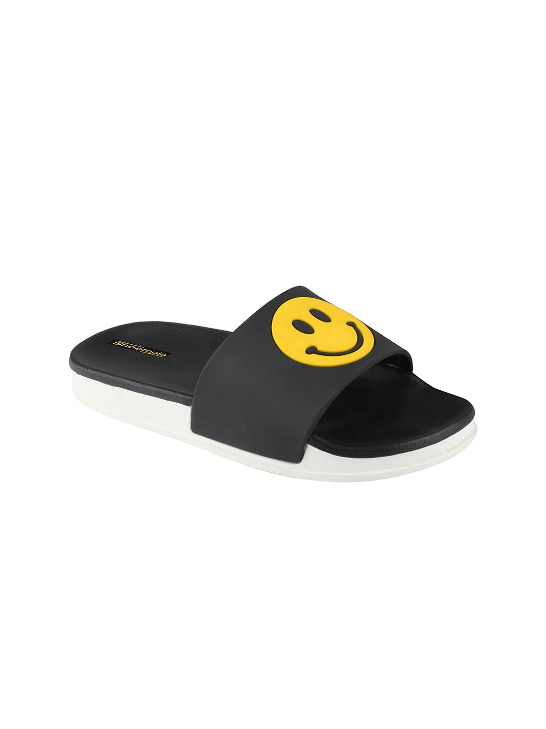 Shoetopia Women Black & Yellow Self Design Sliders Price in India