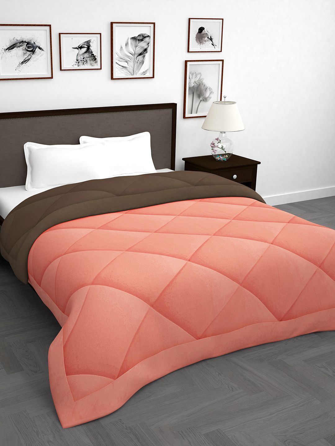 Story@home Coffee Brown & Pink Solid Mild Winter 200 GSM Double Bed Comforter Price in India