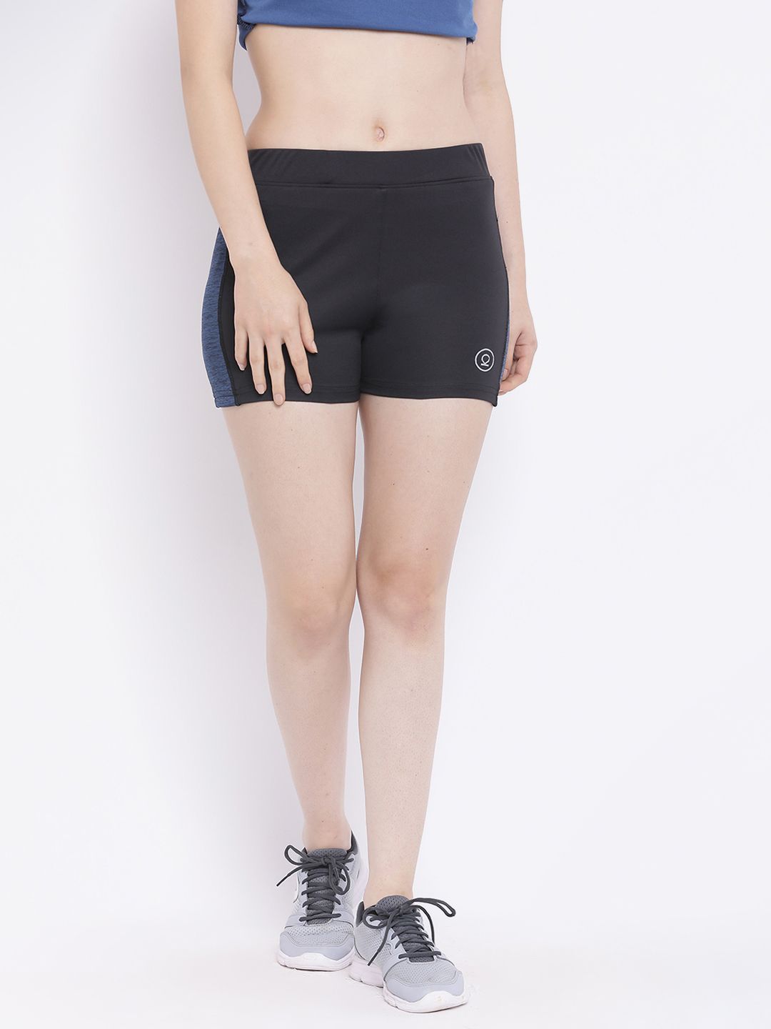 Chkokko Women Black & Blue Colourblocked Regular Fit Sports Shorts Price in India