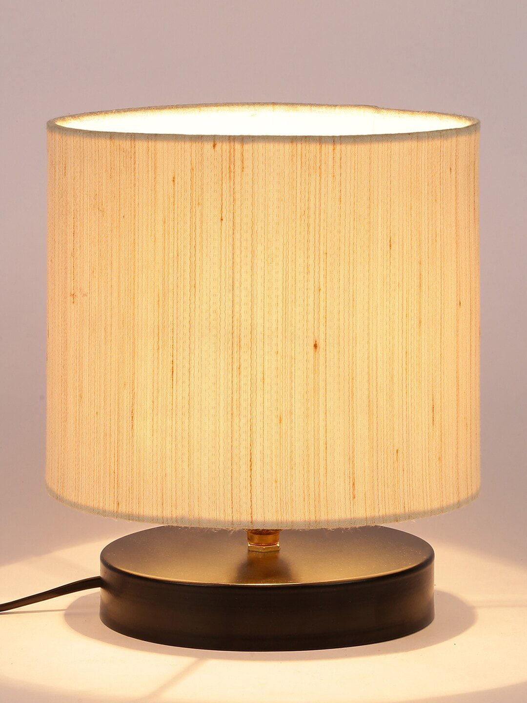 Devansh Cream-Coloured & Black Solid Cylindrical Traditional Table Lamp Price in India