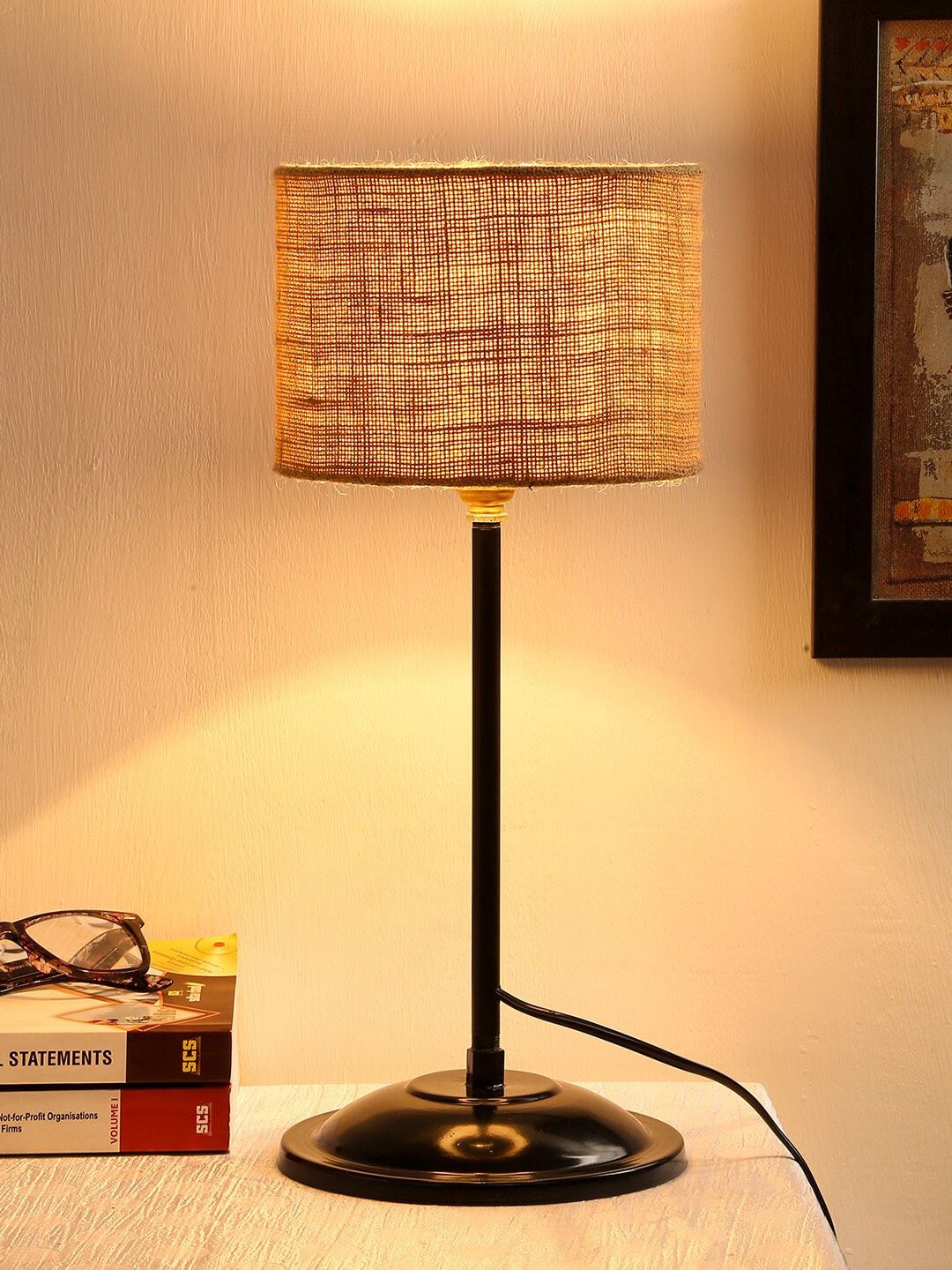 Devansh Beige Solid Contemporary Buffet Table Lamp Price in India