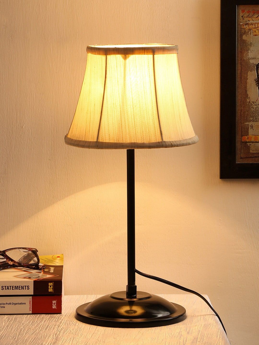 Devansh Cream-Coloured Solid Traditional Table Lamp