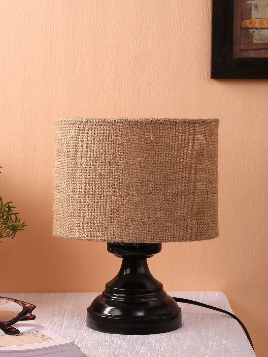 Devansh Beige & Coffee Brown Solid Contemporary Table Lamp Price in India