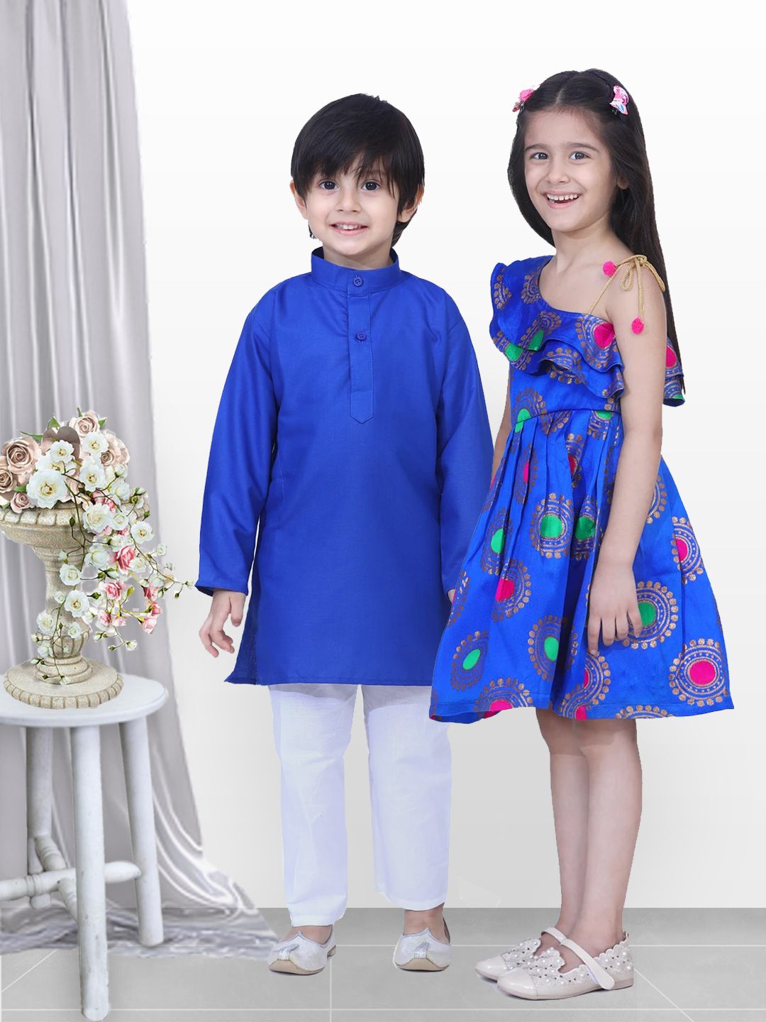 BownBee Boys Blue & White Solid Kurta with Pyjamas