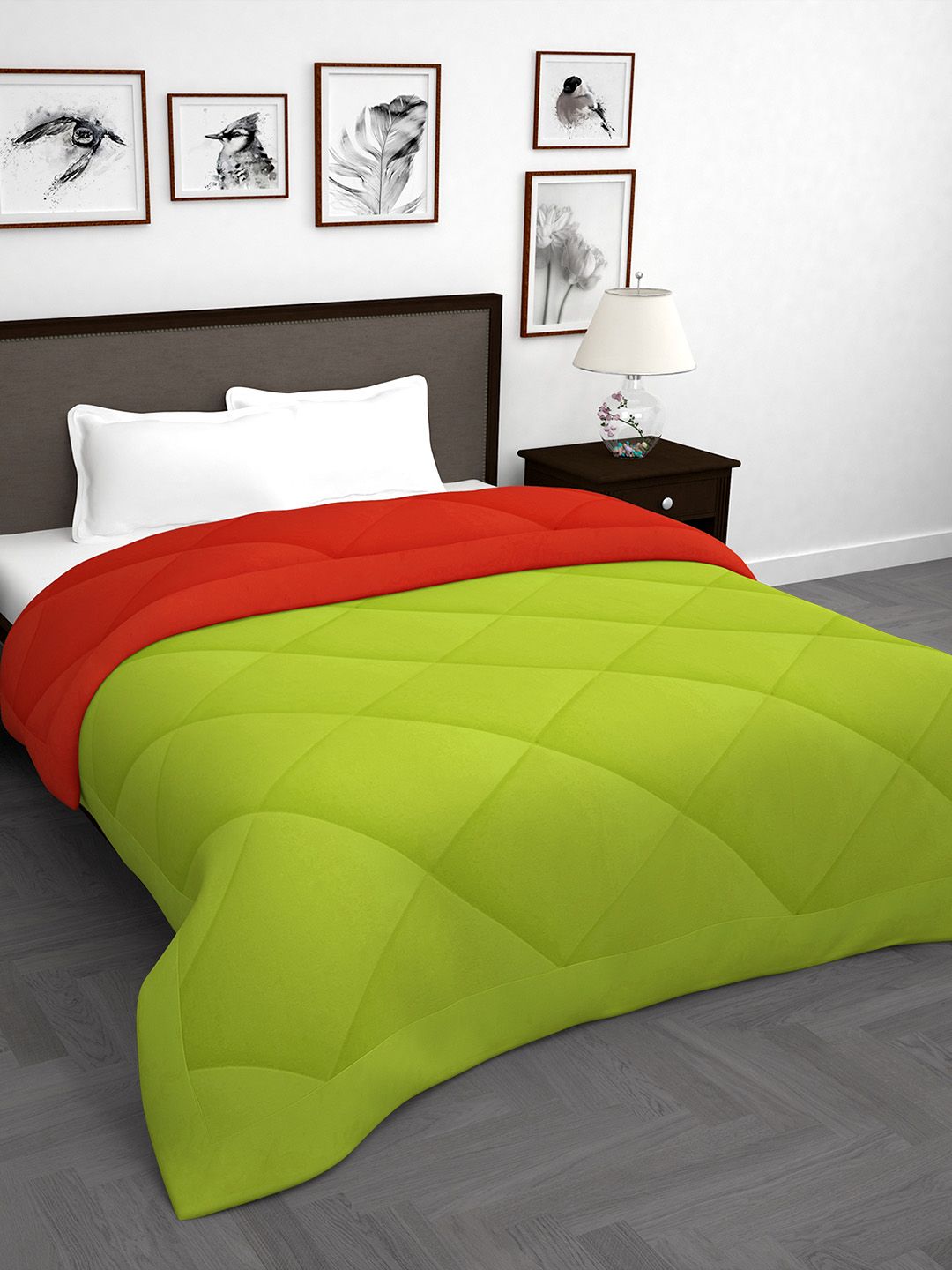 Story@home Green & Red Solid Mild Winter 200 GSM Double Bed Comforter Price in India
