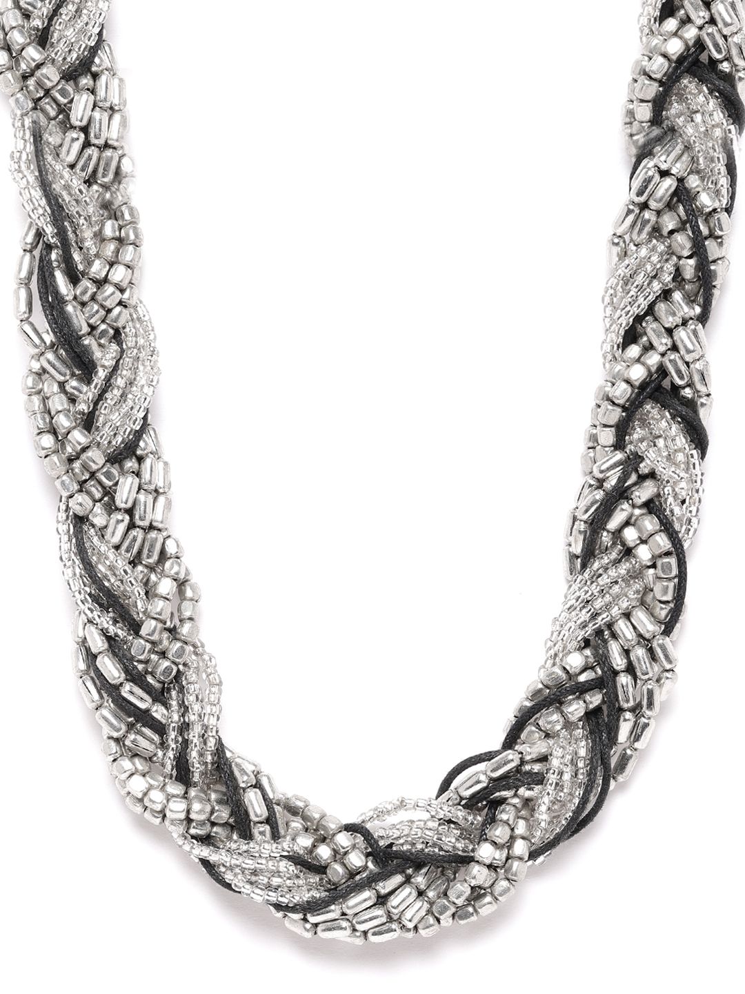 RICHEERA Women Black Silver-Plated Artificial Beaded Braided Necklace Price in India