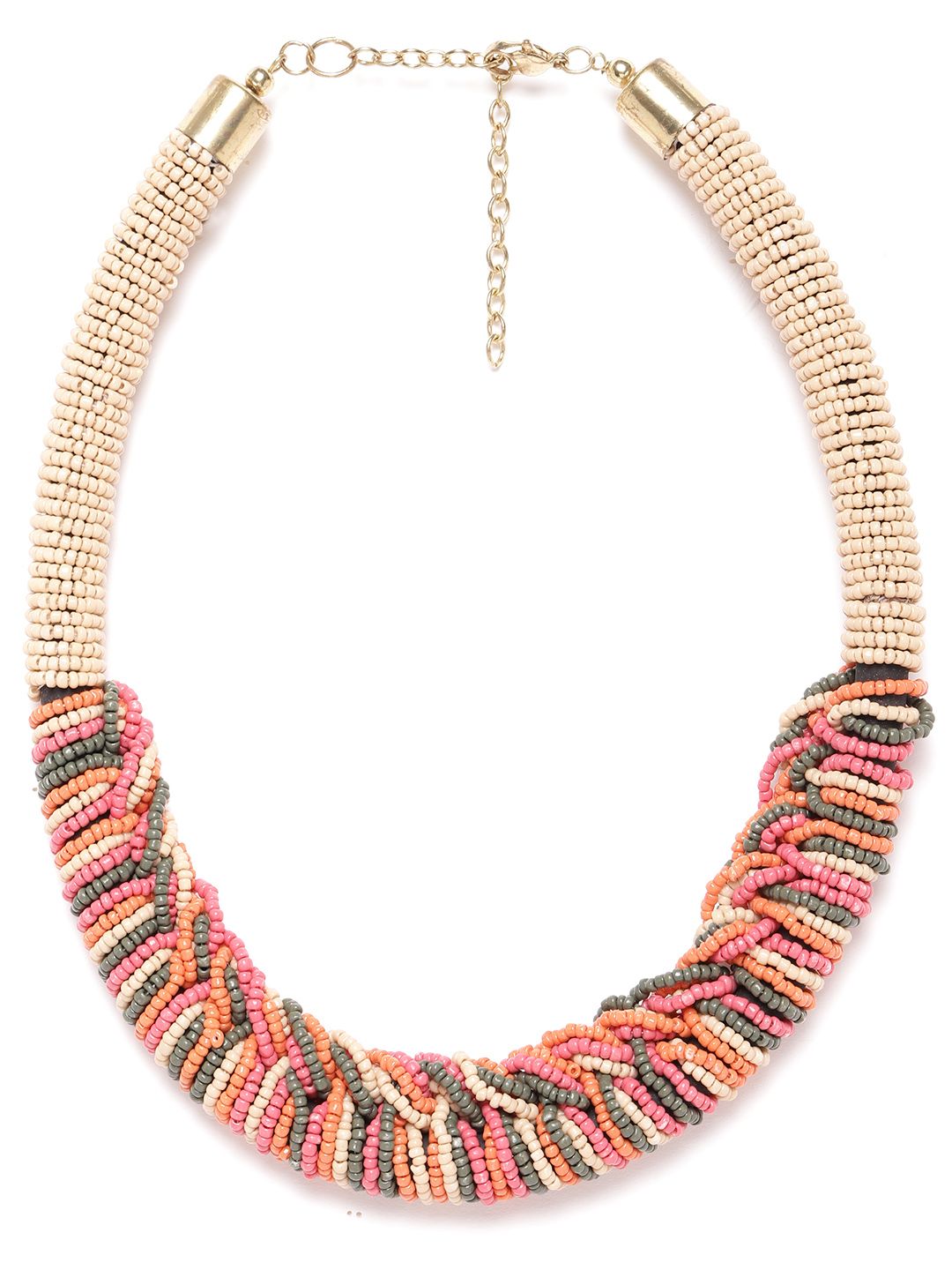 RICHEERA Beige & Pink Beaded Necklace Price in India