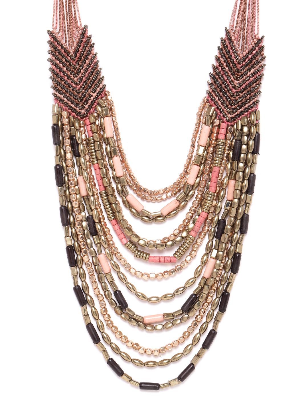 RICHEERA Pink & Black Gold-Plated Layered Beaded Necklace Price in India