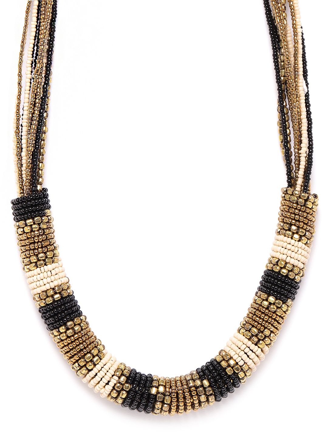 RICHEERA Women Antique Black & Beige Gold-Plated Artificial Beaded Necklace Price in India