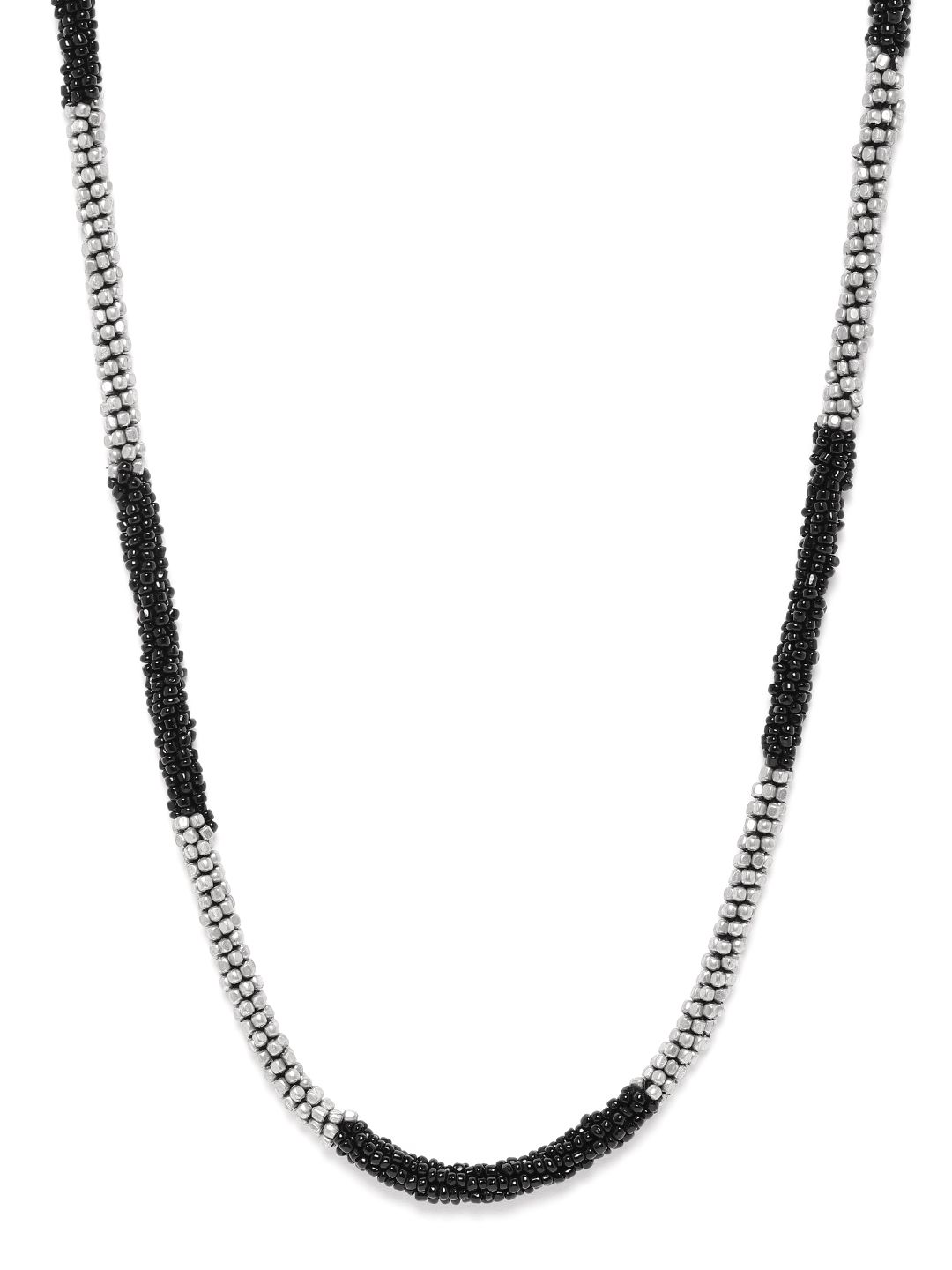 RICHEERA Women Black & Silver-Toned Gold-Plated Beaded Necklace Price in India