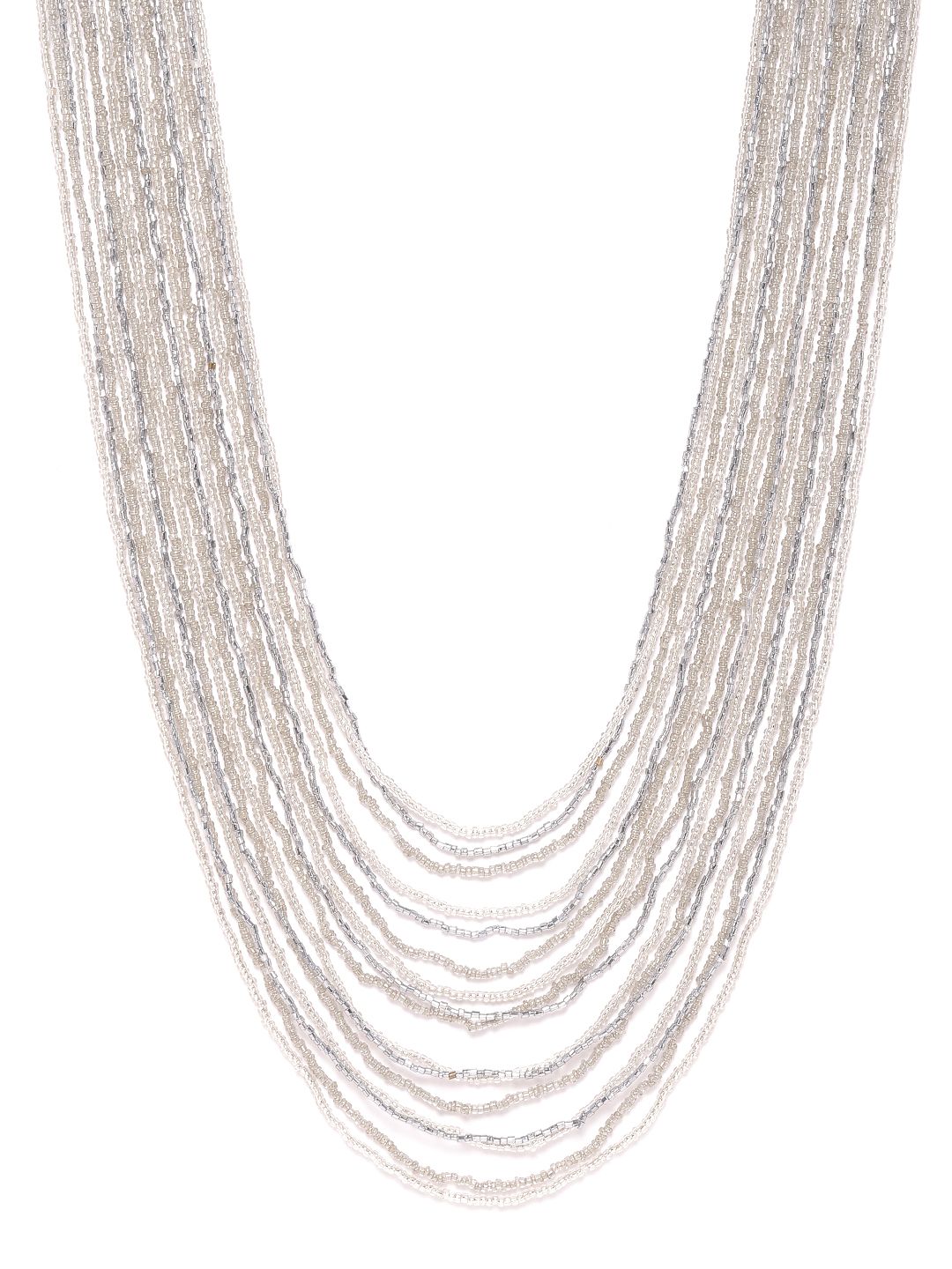 RICHEERA Women Off-White & Silver-Toned Beaded Layered Necklace Price in India