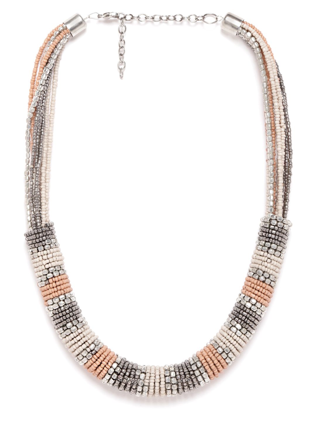 RICHEERA Women Beige & Brown Silver-Plated Beaded Necklace Price in India