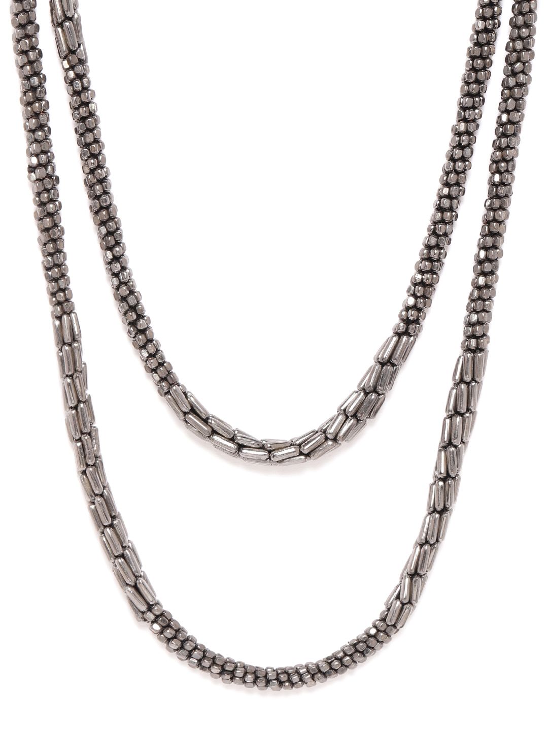 RICHEERA Women Gunmetal-Toned Beaded Layered Necklace Price in India