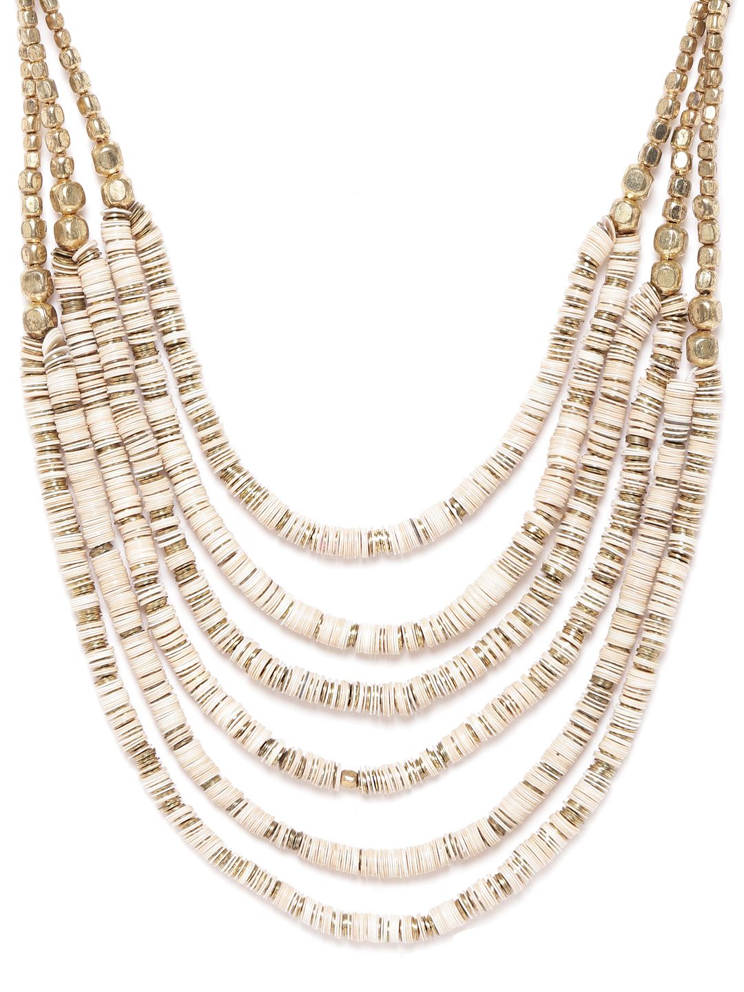 RICHEERA Women Off-White Gold Plated Beaded Layered Necklace Price in India