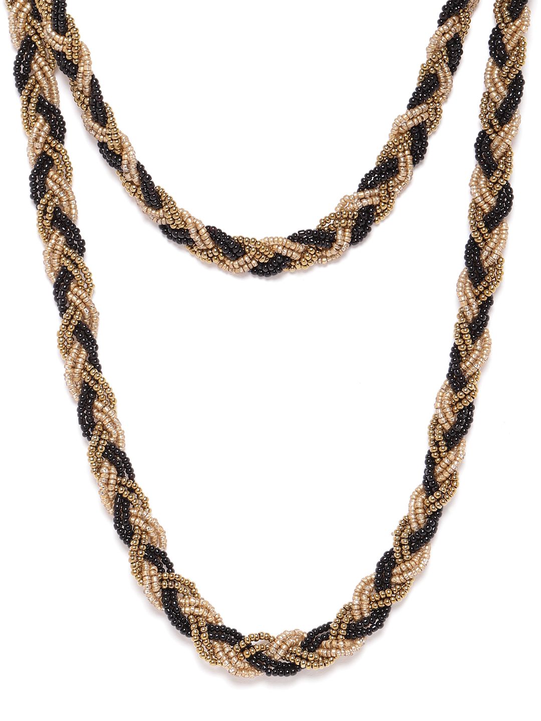 RICHEERA Women Black Gold-Plated Beaded Braided Layered Necklace Price in India