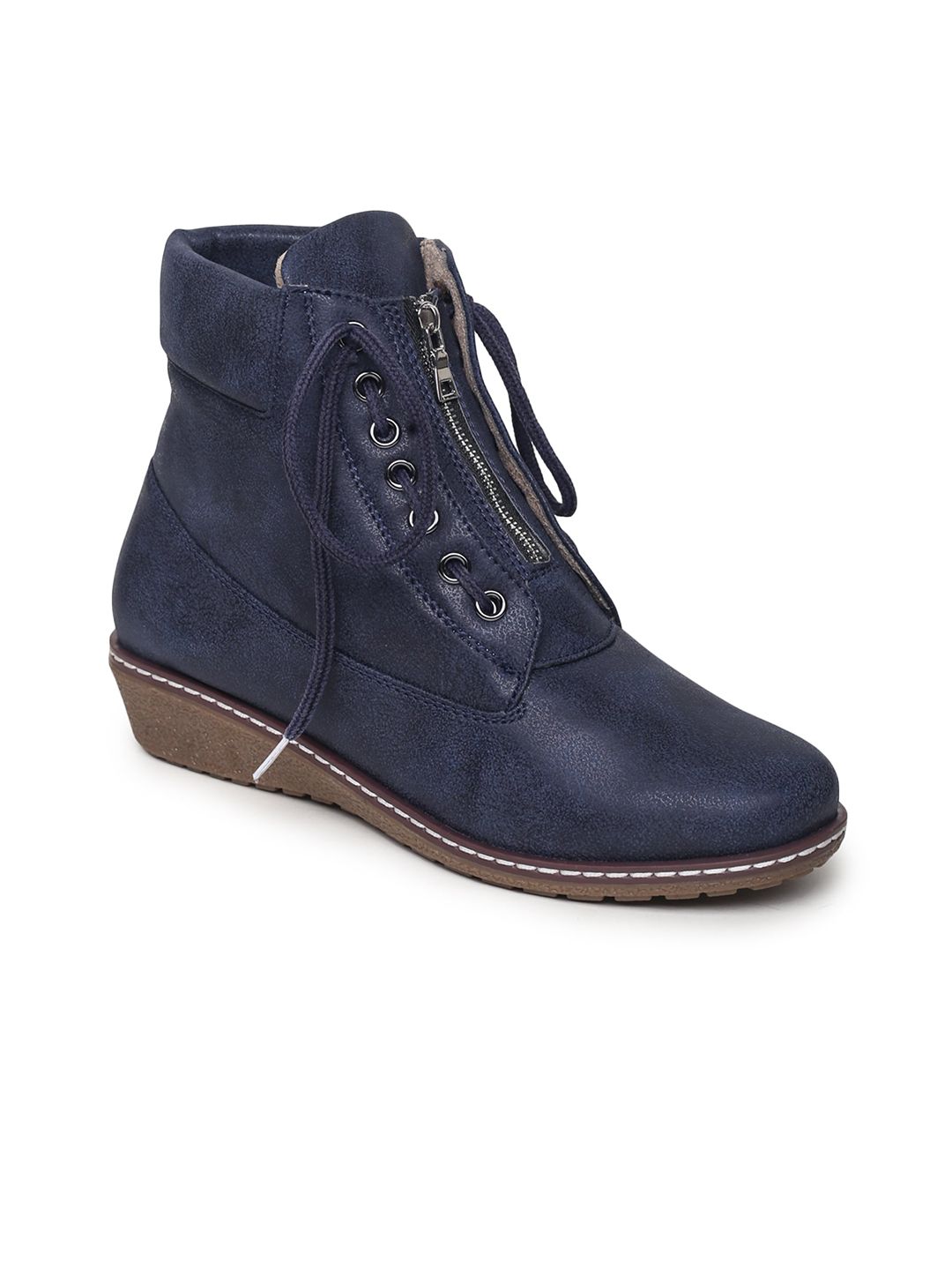 VALIOSAA Women Navy Blue Solid Heeled Boots