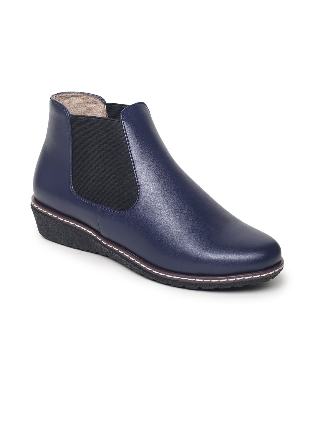 VALIOSAA Women Navy Blue Solid Heeled Boots