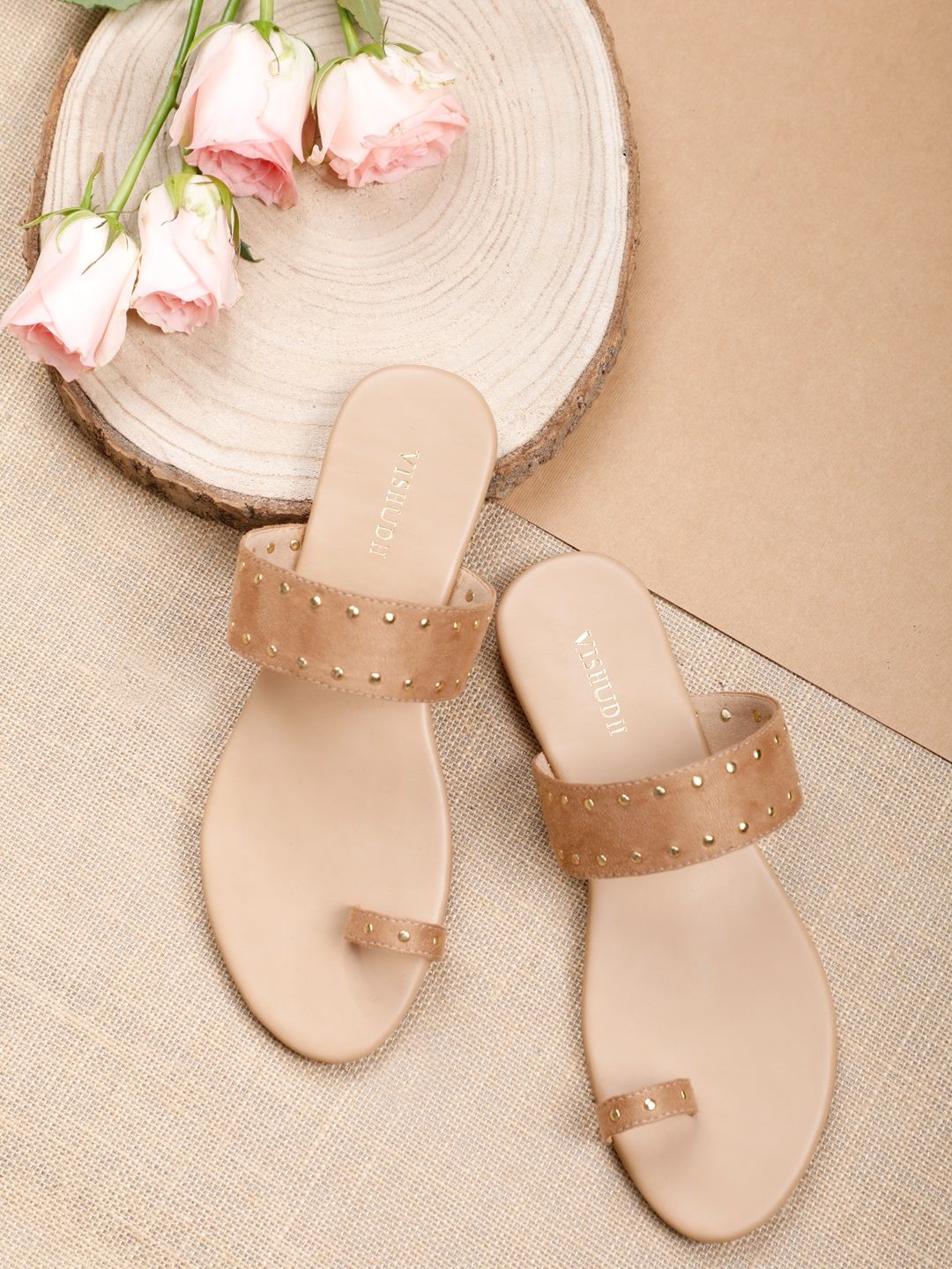 Vishudh Women Beige Embellished One Toe Flats Price in India