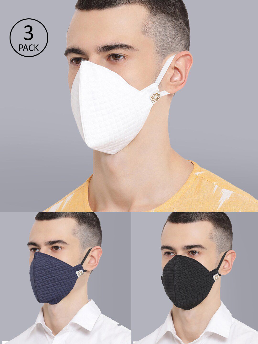VASTRAMAY Unisex Pack Of 3 4-Ply Reusable Cloth Masks Price in India