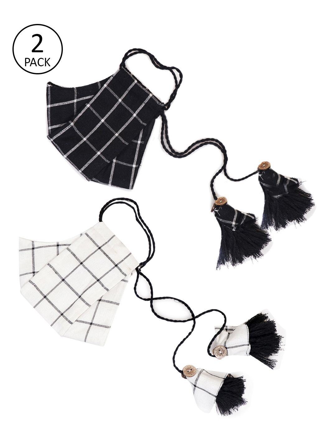 VASTRAMAY Unisex Pack of 2 Pcs Black & White Reusable 3-Ply Cloth Masks With Potli Bag Price in India