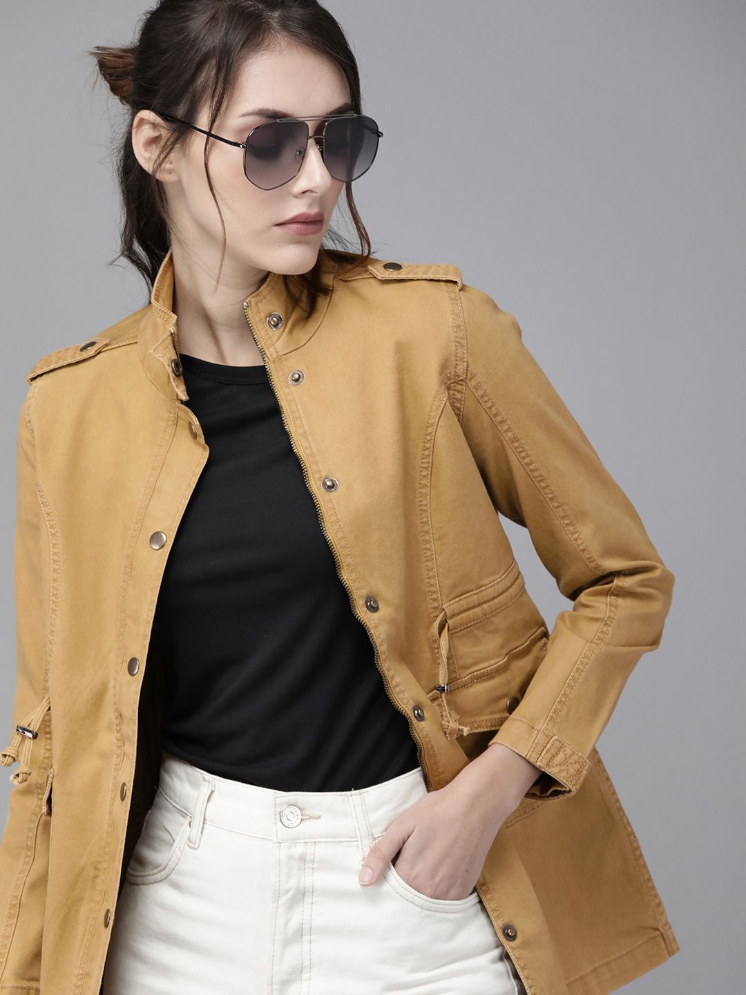 Roadster Women Khaki Solid Tailored Jacket Price in India