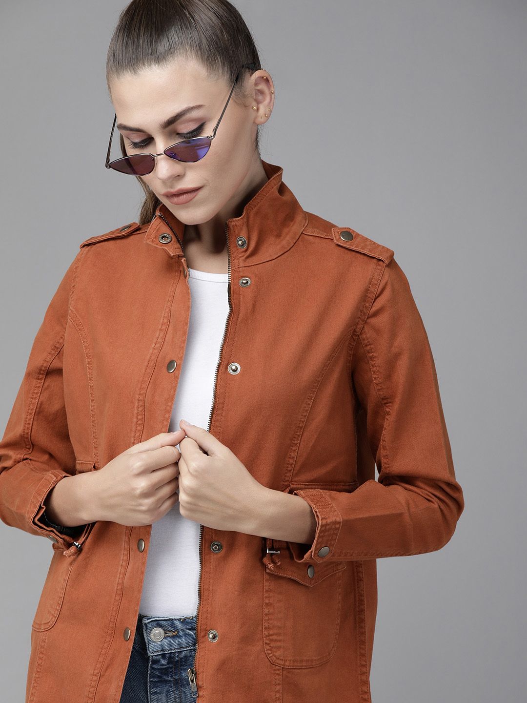 Roadster Women Orange Solid Tailored Jacket Price in India