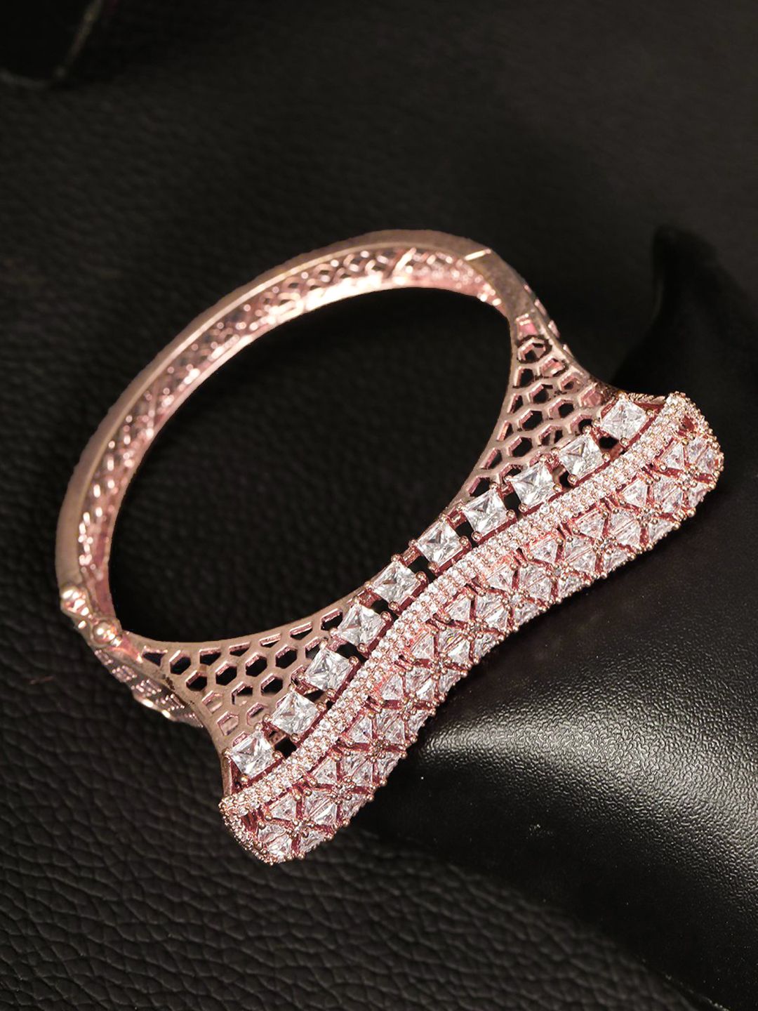 Priyaasi Rose Gold-Plated AD Studded Handcrafted Bangle-Style Bracelet Price in India