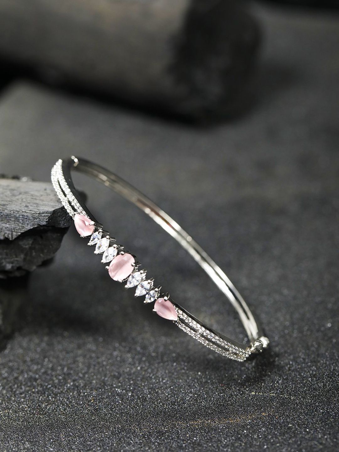 Priyaasi Pink Silver-Plated Stone Studded Handcrafted Bangle-Style Bracelet Price in India